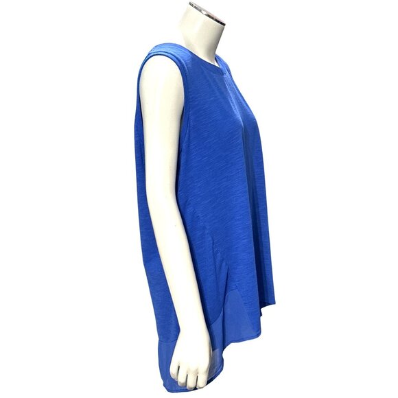 Adrienne Vittadini Royal Blue Tunic Top Sheer Chiffon Back Hem Size Large Chic - Picture 7 of 13